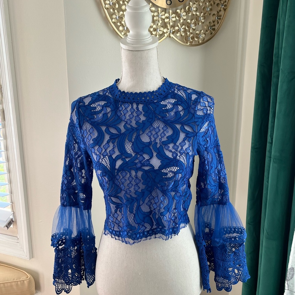 Elegant Blue Lace Women's Top